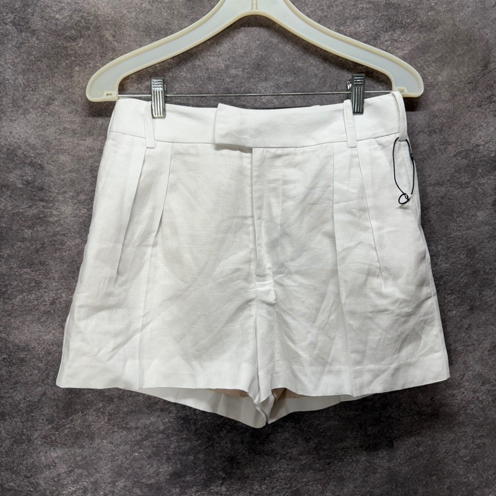 7 For All Mankind Pleated Linen Blend Shorts Size 27 White High Rise Waist